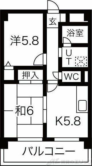 ピュアプレイス(2DK/4階)の間取り写真