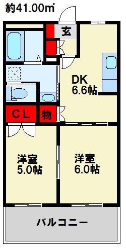 インレットS・E(2DK/2階)の間取り写真