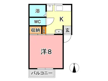 エヴァグリーンA(1K/1階)の間取り写真