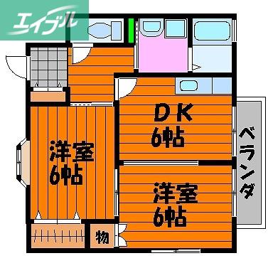 コーポ雅(2DK/2階)の間取り写真