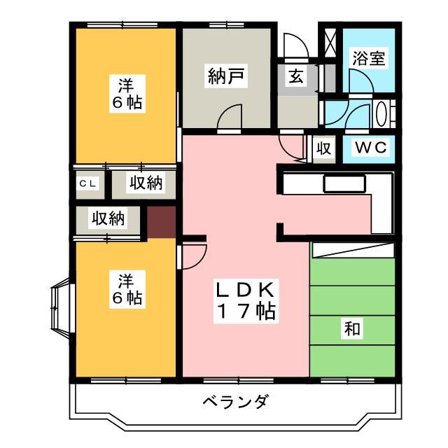 ドルフ・ヤマノウチ B(3SLDK/3階)の間取り写真