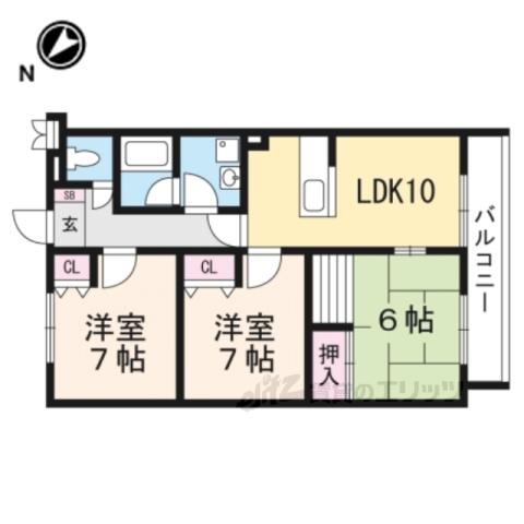 コテージ千秀石部(3LDK/3階)の間取り写真