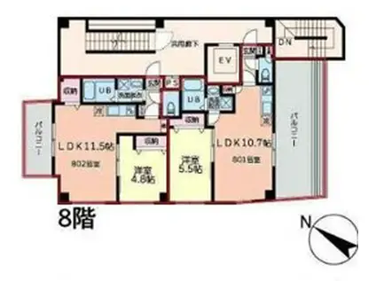 EPガーデン本中山(1LDK/8階)の間取り写真