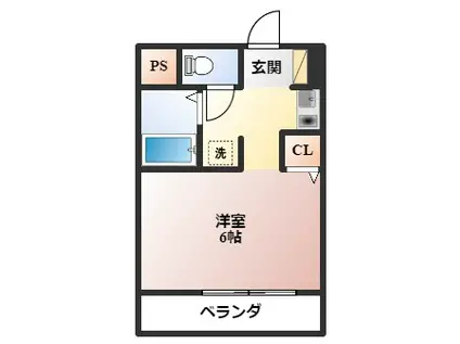 リバティーハイツ(1K/2階)の間取り写真