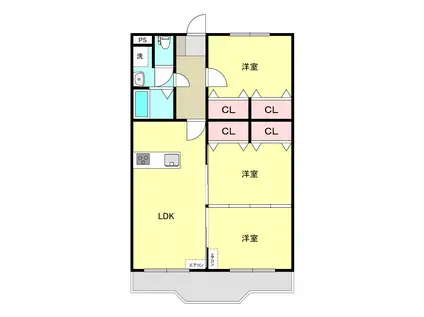 新白河リバーサイドI(3LDK/2階)の間取り写真