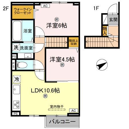 D-ROOM上滝野(2LDK/2階)の間取り写真