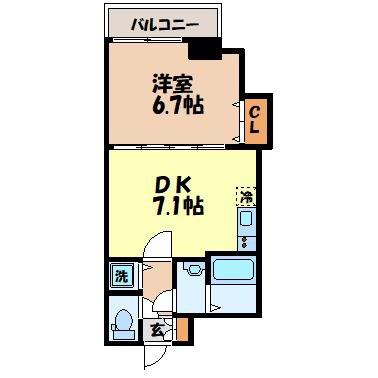 エススリーでじま(1DK/8階)の間取り写真