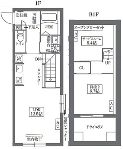 COCOCUBE鵜の木(1SLDK/B1階)の間取り写真