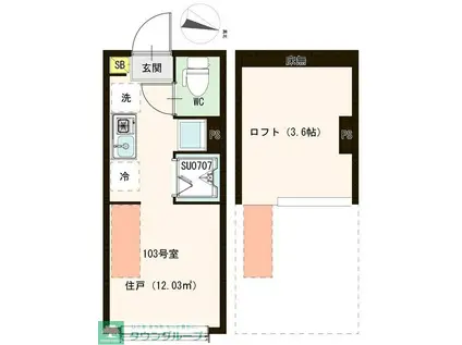 ソラニア上井草(ワンルーム/1階)の間取り写真