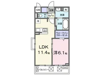 ロイヤル長伏(1LDK/2階)の間取り写真