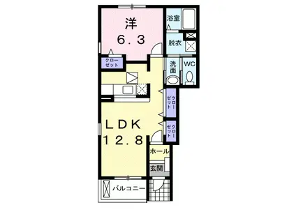 プラシードB(1LDK/1階)の間取り写真