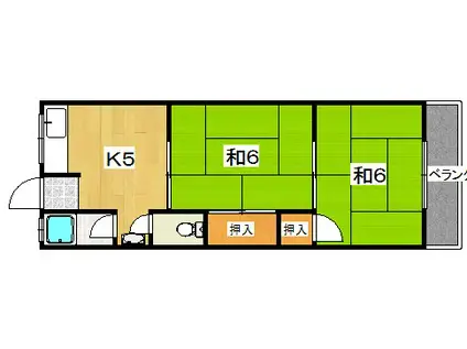 第2南開荘(2K/2階)の間取り写真