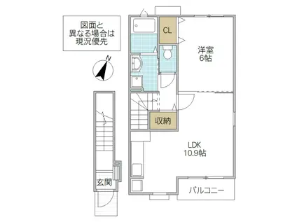ノ-トル・レーヴC(1LDK/2階)の間取り写真