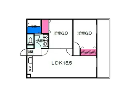 グローハイツ瓜破(2LDK/4階)の間取り写真