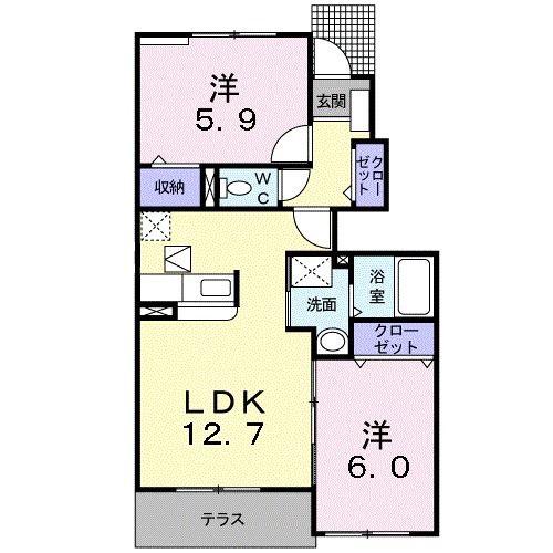 SWEET GARDEN C棟(2LDK/1階)の間取り写真
