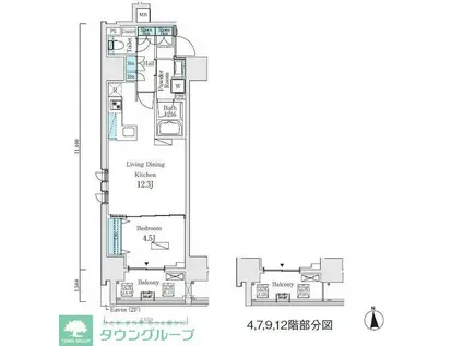 プライマル上野・稲荷町(1LDK/11階)の間取り写真