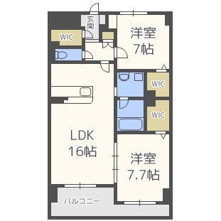 ラ・シルフィード博多駅南(2LDK/6階)の間取り写真