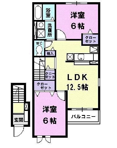 プラシード・旭(2LDK/2階)の間取り写真