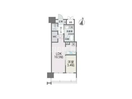 RJRプレシア百年橋(1LDK/14階)の間取り写真