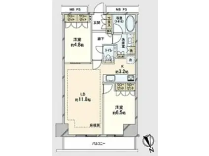 ザ・パークハウス新宿タワー(2LDK/2階)の間取り写真