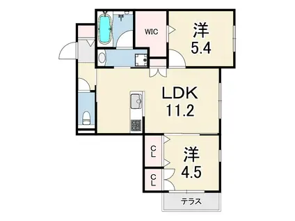 LA VITA西宮北口(2LDK/1階)の間取り写真
