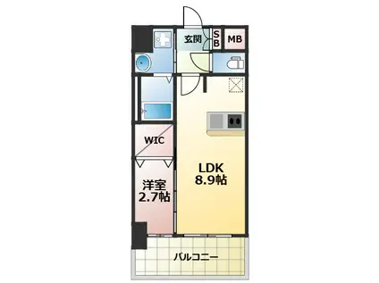 ファステート東大阪バレーナ(1LDK/9階)の間取り写真