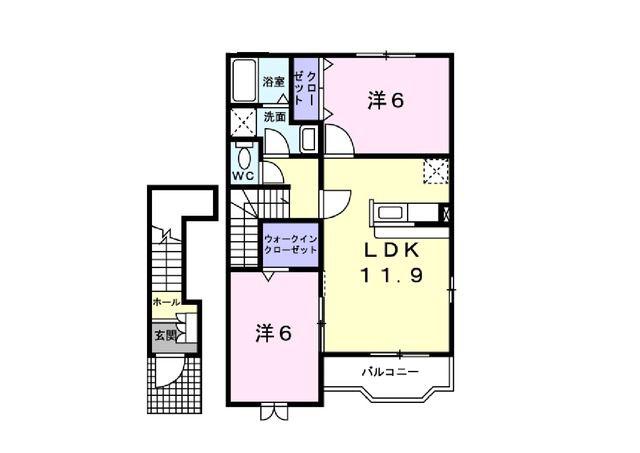 グリーンヒルズカーサC(2LDK/2階)の間取り写真