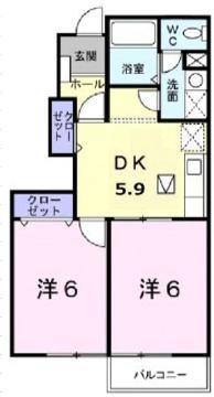 フロール清風B(2DK/1階)の間取り写真
