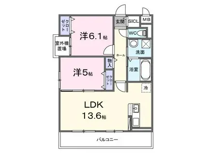 ティリア コート(2LDK/2階)の間取り写真