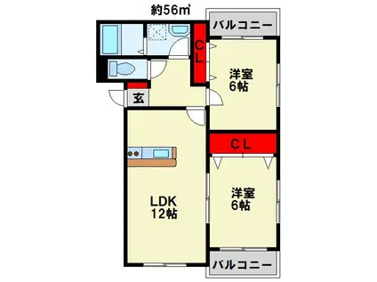 プレステージタカラN(2LDK/3階)の間取り写真