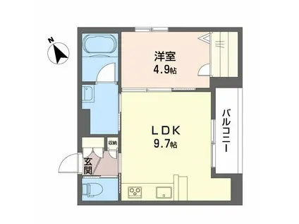 ヒールコート本町(1LDK/2階)の間取り写真
