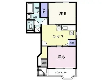 クレインヒルズ(2DK/1階)の間取り写真