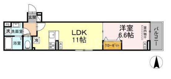 セレスティア南花畑IV(1LDK/3階)の間取り写真