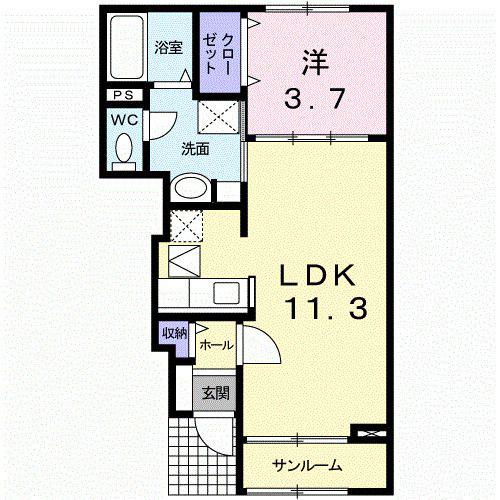 グリーンヒル(1LDK/1階)の間取り写真
