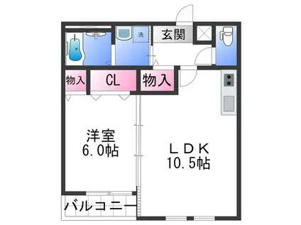 フジパレス市駅東II番館(1LDK/3階)の間取り写真