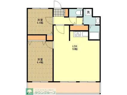 天王橋コーポ(2LDK/5階)の間取り写真