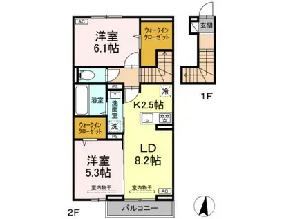 ペアガーデン泉 E(2LDK/2階)の間取り写真