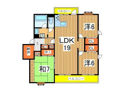 センターパーク新柏A棟(3LDK/2階)の間取り写真