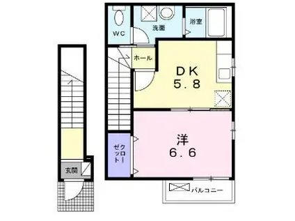 ベル ド ニュイット(1DK/2階)の間取り写真