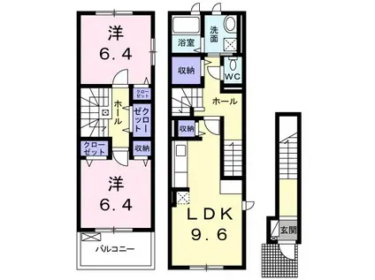 ラ・ポルト LA PORTE(2LDK/2階)の間取り写真