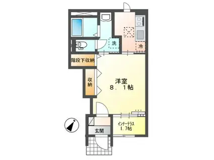 シルクII(1K/1階)の間取り写真