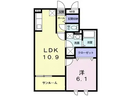 ヴンダーバール(1LDK/1階)の間取り写真
