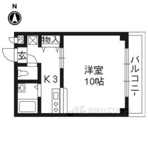 ベルメール北大路(1K/2階)の間取り写真