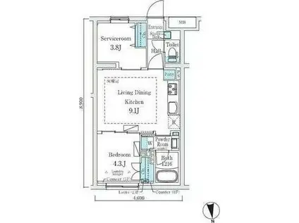 コスモグラシア中野南台(1SLDK/2階)の間取り写真