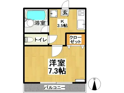 カーサ・リビエールB棟(1K/2階)の間取り写真