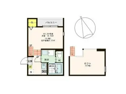 ハーモニーテラス東照宮III(1K/1階)の間取り写真