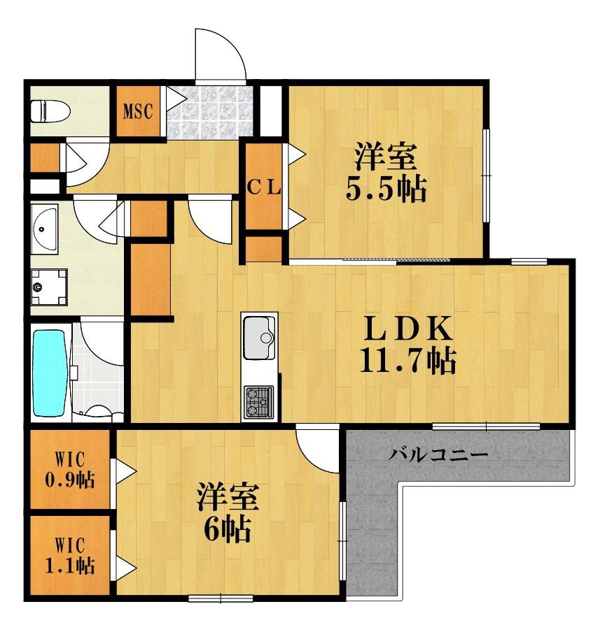 CITRUS RESIDENS 西棟(2LDK/3階)の間取り写真
