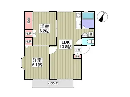 サンヴィレッジ木村C棟(2LDK/2階)の間取り写真