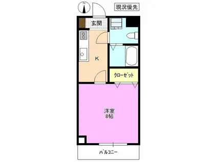 ポプリハイツ(1K/1階)の間取り写真