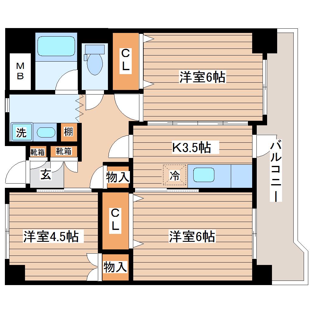 長町南424ビル(3K/2階)の間取り写真